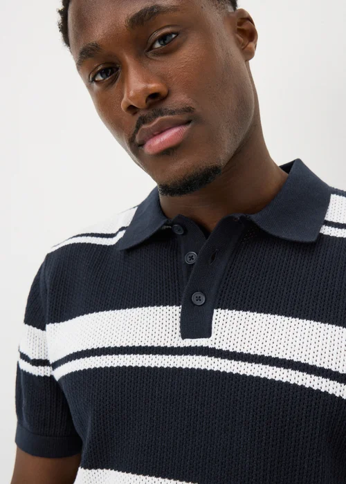 Navy Horizontal Stripe Polo Shirt - Small Image 3
