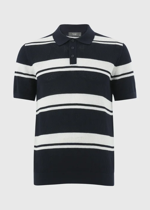 Navy Horizontal Stripe Polo Shirt - Small Image 4
