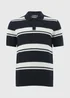 Navy Horizontal Stripe Polo Shirt - Small Image 4
