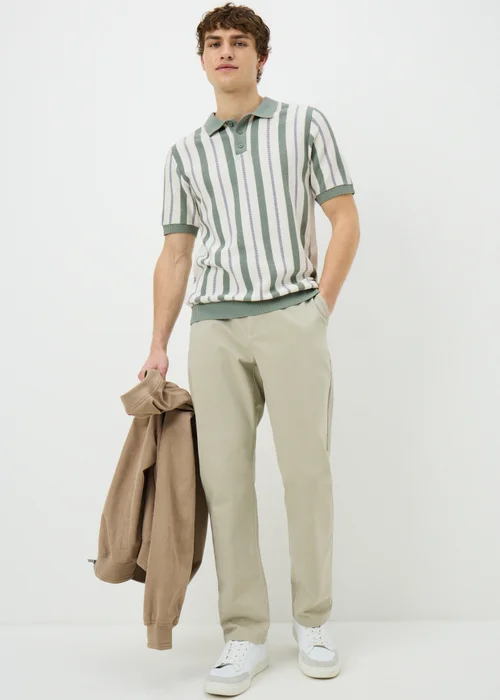 Sage Stripe Pointelle Polo Shirt - Small Image 2