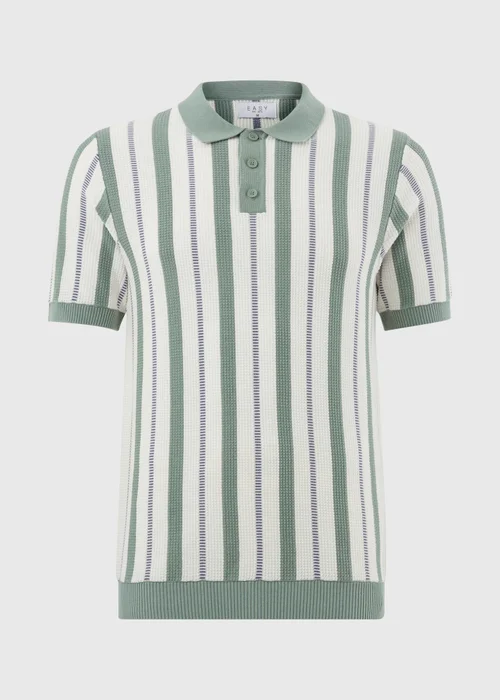 Sage Stripe Pointelle Polo Shirt - Small Image 4