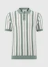 Sage Stripe Pointelle Polo Shirt - Small Image 4