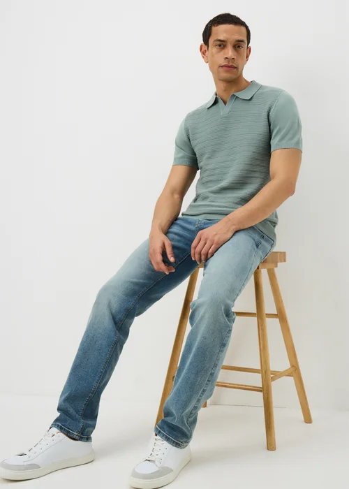 Sage Textured Open Collar Polo Shirt - Small Image 1