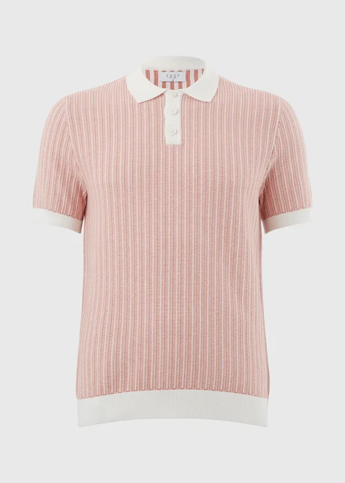 Pink Textured Knitted Polo Shirt - Small Image 4