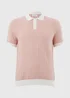 Pink Textured Knitted Polo Shirt - Small Image 4