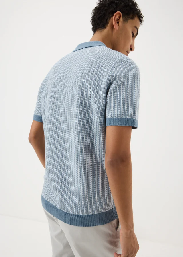 Blue Textured Knitted Polo Shirt