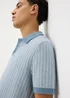Blue Textured Knitted Polo Shirt - Small Image 2