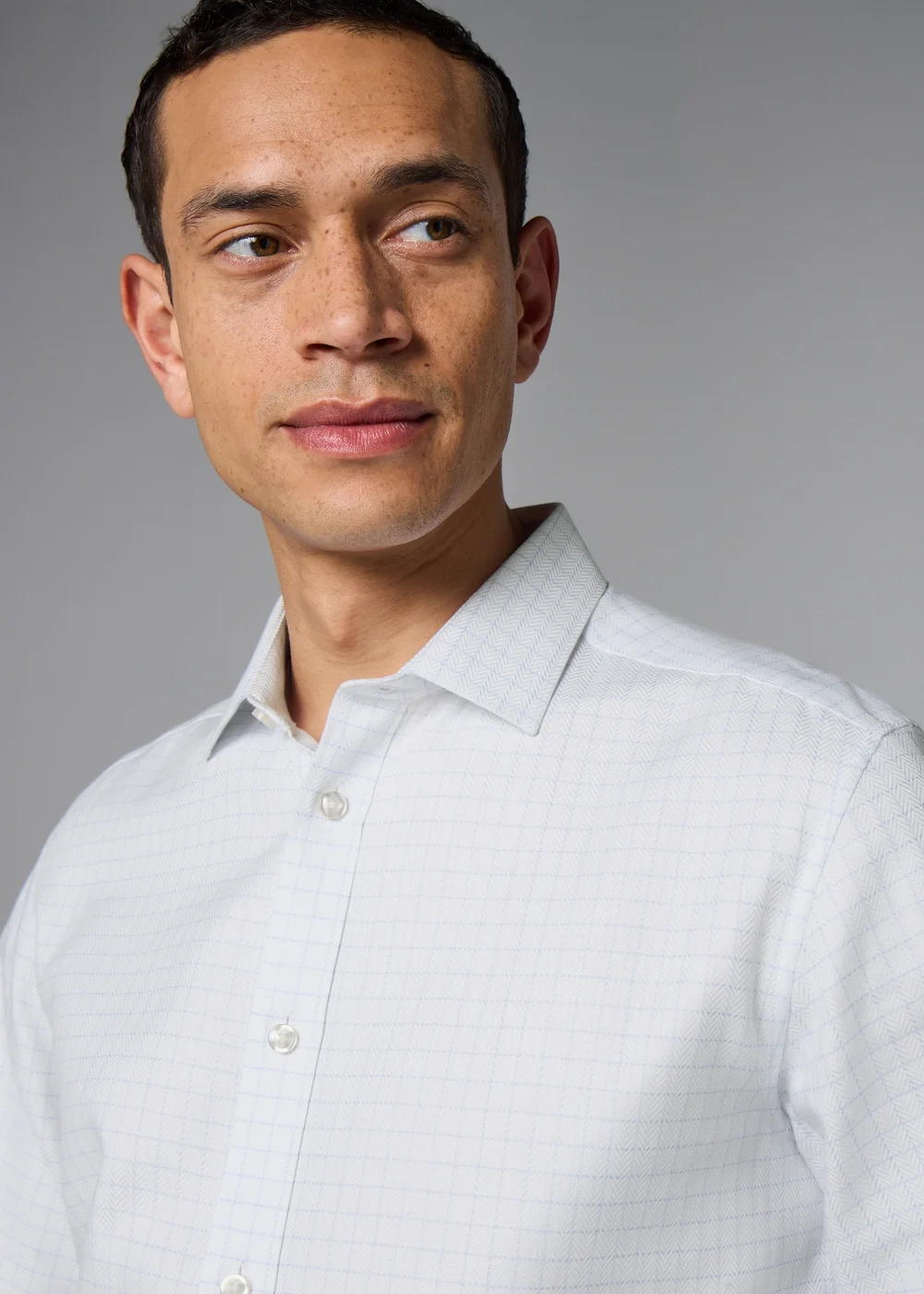 White Herringbone Check Regular Fit Shirt - 2XL Image 3
