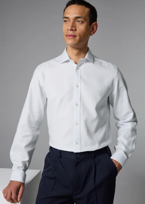 White Herringbone Check Regular Fit Shirt - 2XL Image 1