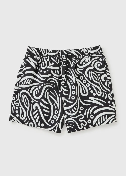 Black Wave Print Essential Swim Shorts - Small Image 3