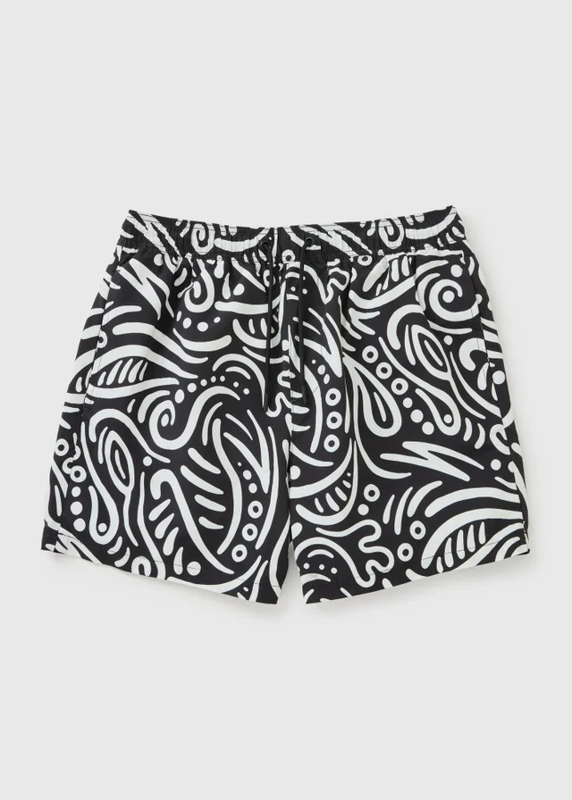 Black Wave Print Essential Swim Shorts