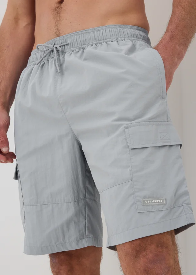 Grey Long Length Cargo Swim Shorts
