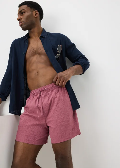 Pink Seersucker Swim Shorts - Small Image 1