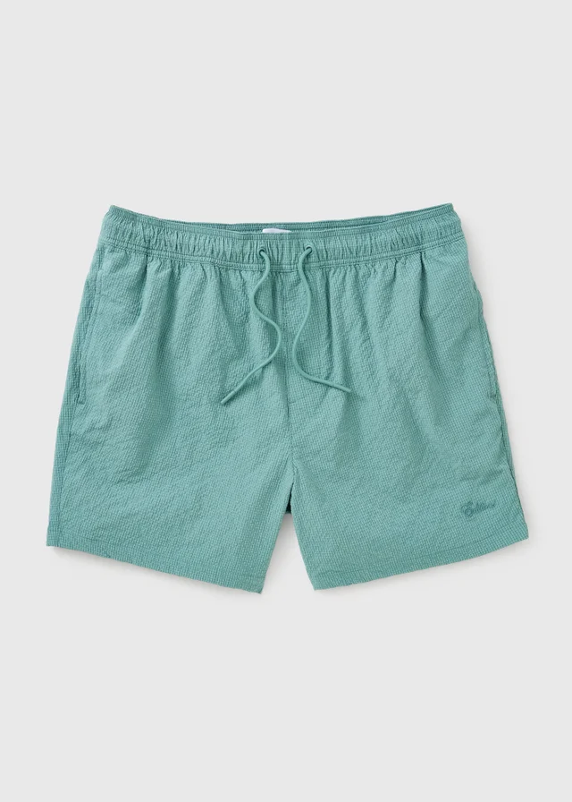 Green Seersucker Stripe Swim Shorts