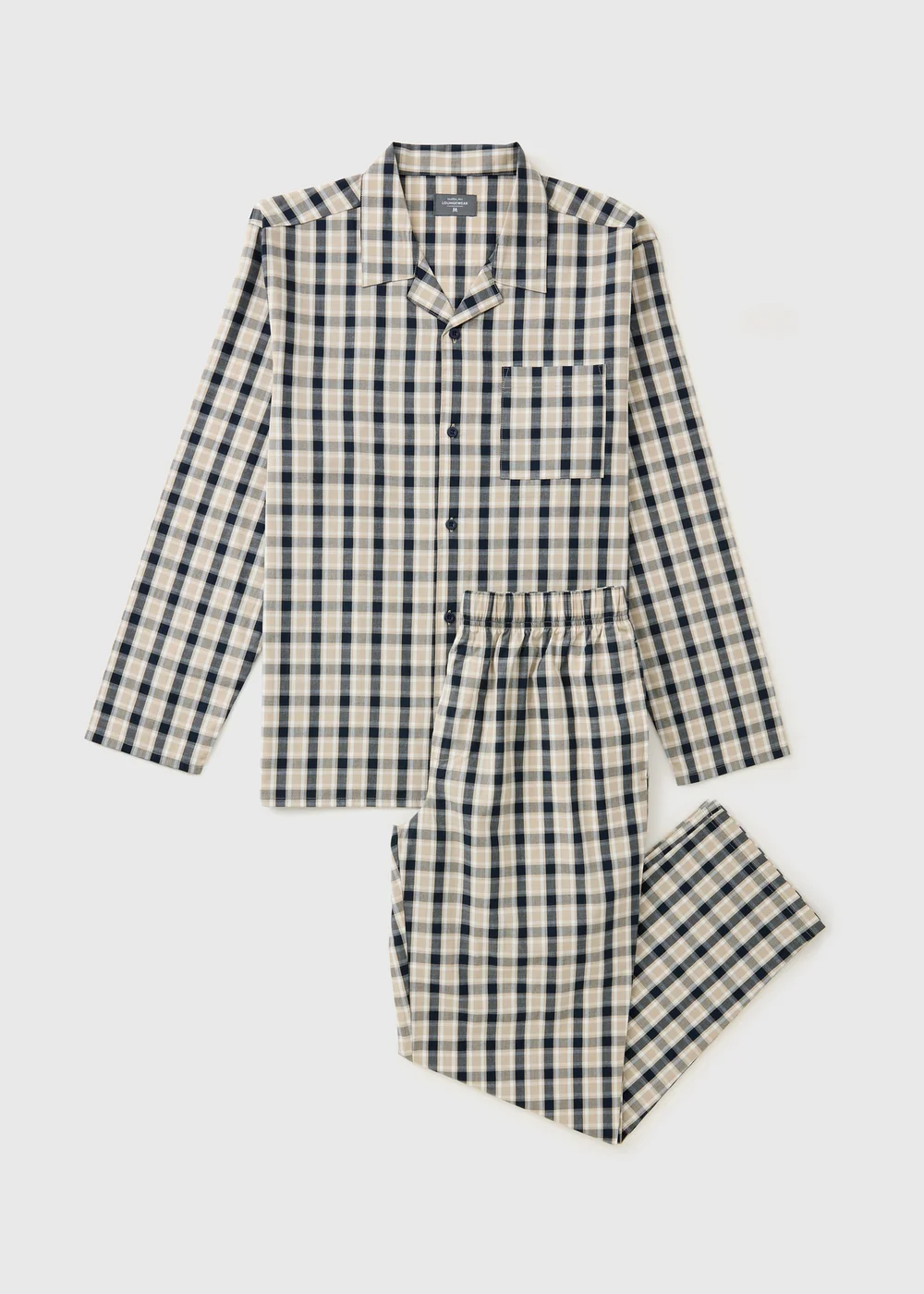 Beige Woven Check Button Up Pyjama Set - Small Image 1