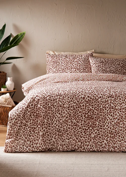 Natural Leopard Seersucker Duvet Set - Single Image 1