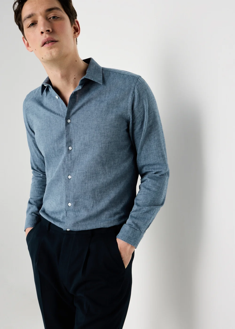 Taylor & Wright Blue Linen Blend Slim Fit Shirt - L Image 1