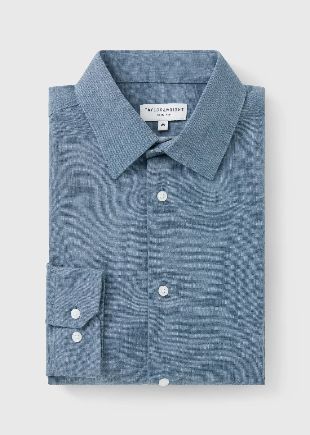 Taylor & Wright Blue Linen Blend Slim Fit Shirt - L Image 5