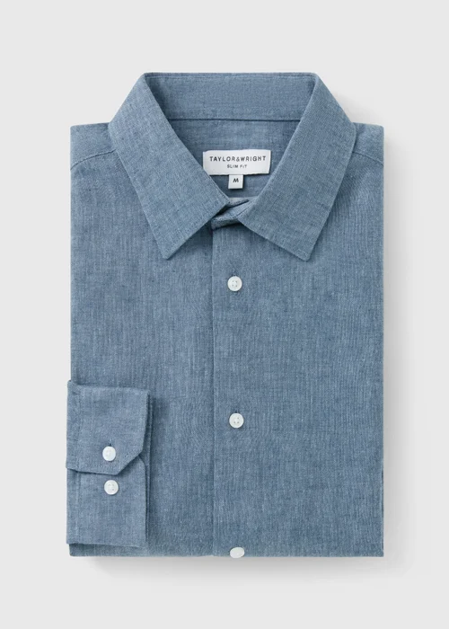 Taylor & Wright Blue Linen Blend Slim Fit Shirt - L Image 5