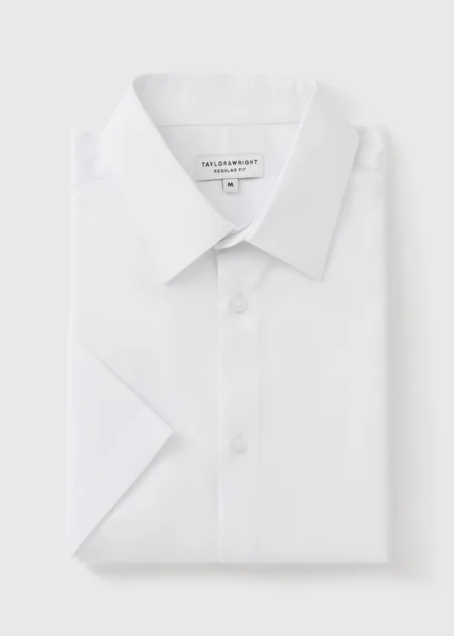 Taylor & Wright White Textured Regular Fit Short Sleeve Shirt - Small Image 5