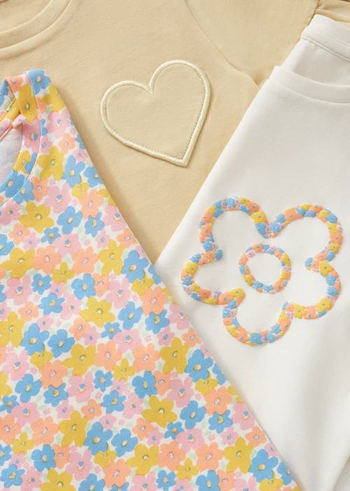 3 Pack Girls Multicolour Floral Frill T-Shirts (1-7yrs) - 1 to 1 half years Image 2