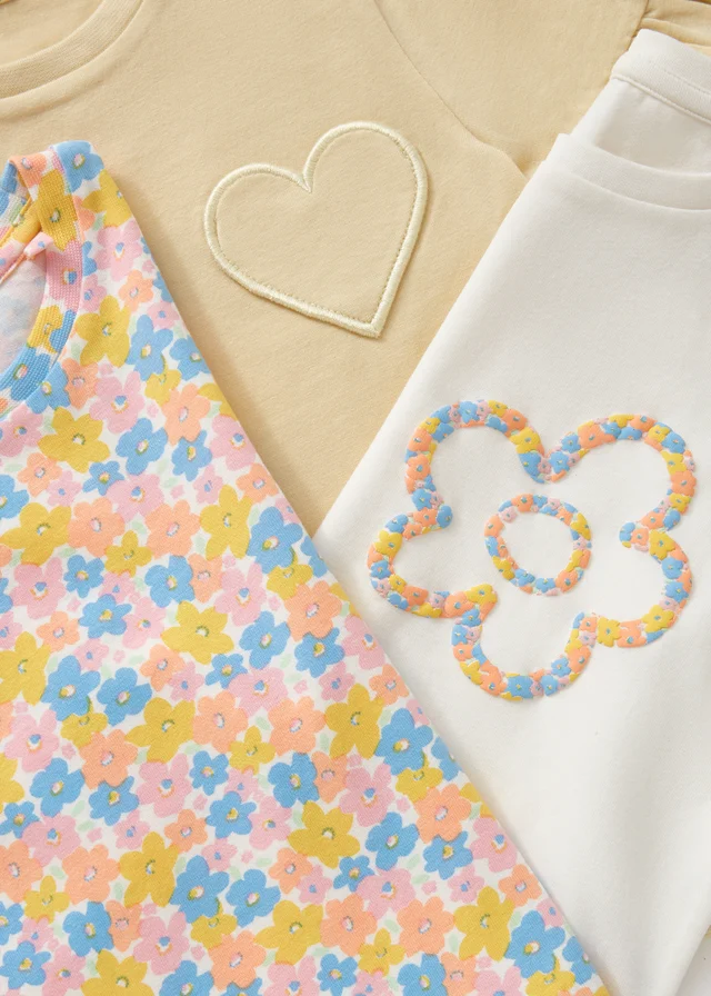 3 Pack Girls Multicolour Floral Frill T-Shirts (1-7yrs)