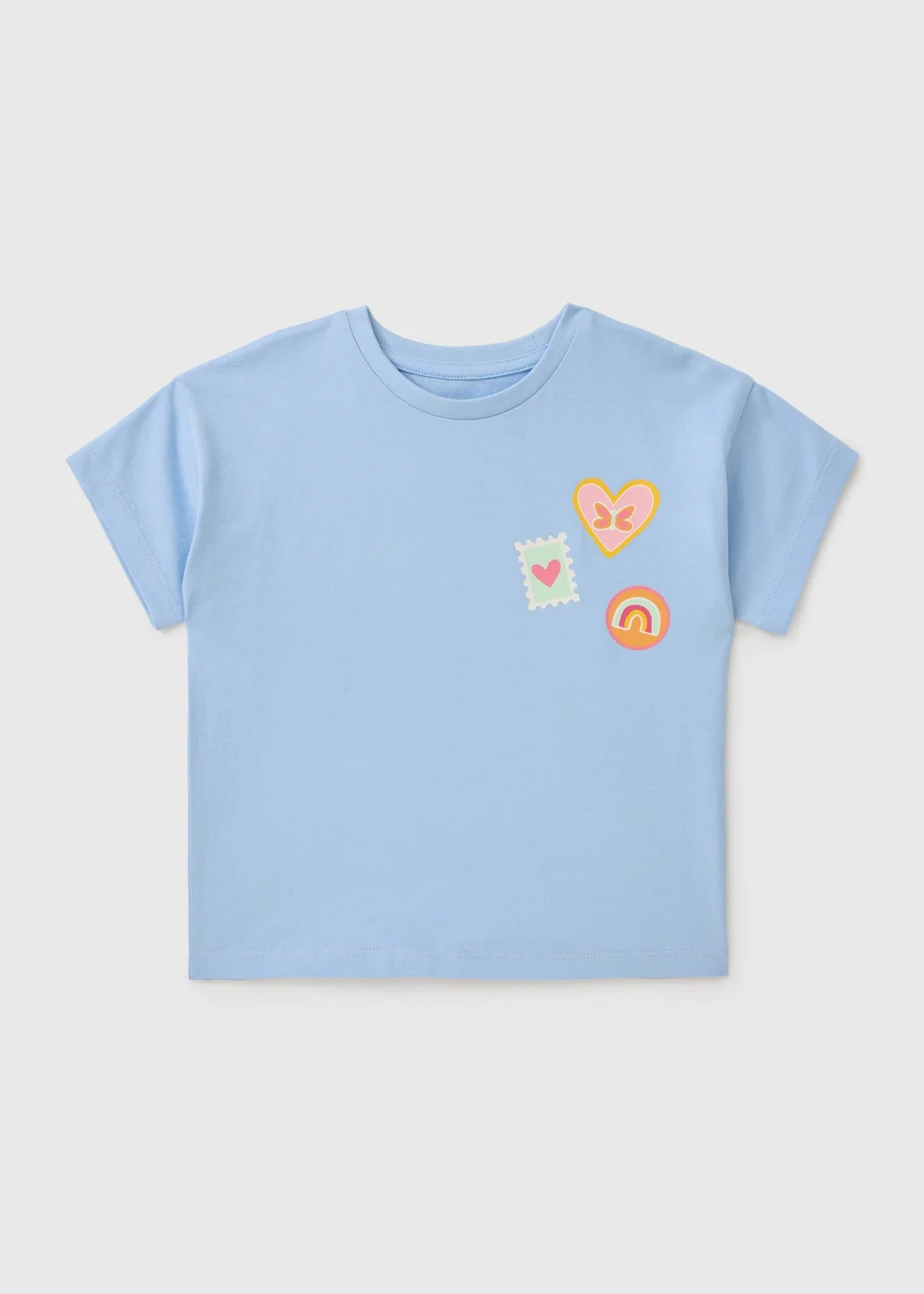 Girls Blue Happy Sticker Print T-Shirt (1-7yrs) - 1 to 1 half years Image 1