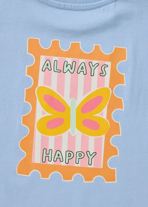 Girls Blue Happy Sticker Print T-Shirt (1-7yrs) - 1 to 1 half years Image 2