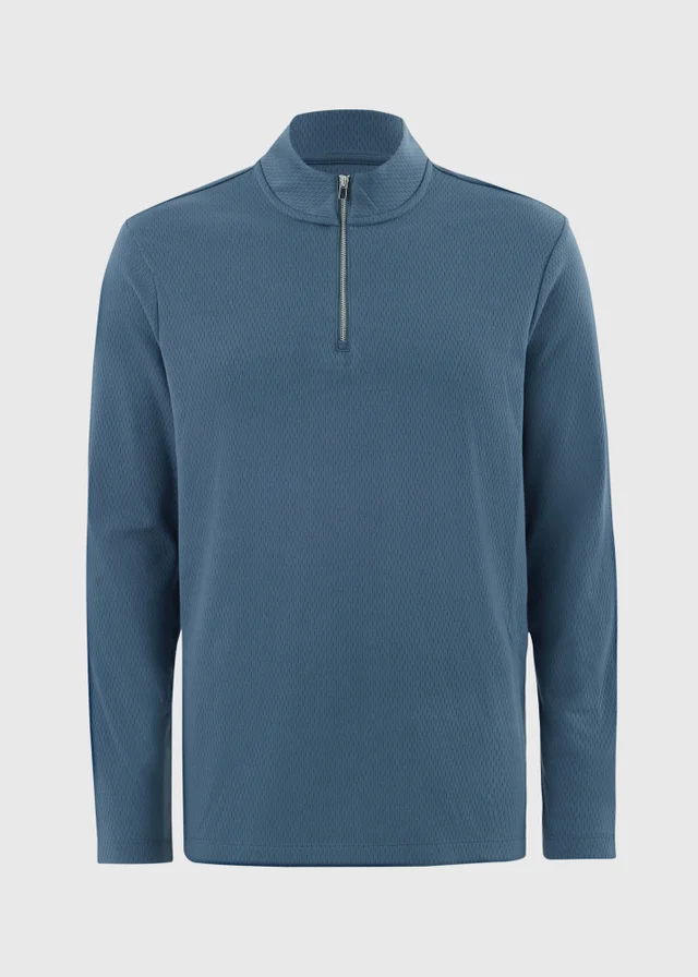 Blue Airtex Co Ord Half Zip Top