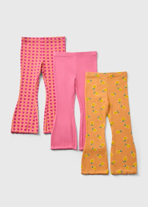 3 Pack Girls Pink Lemon Check Flare Leggings (1-7yrs) - 1 to 1 half years Image 1