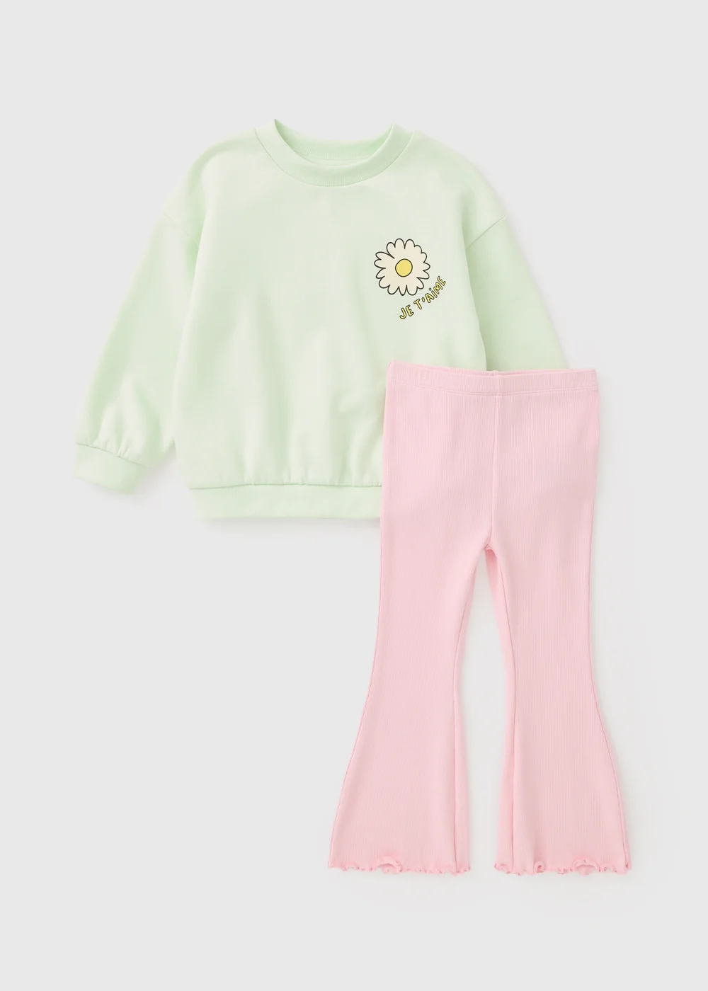 Girls Green Loved Sweatshirt & Flare Set (1-7yrs) - 1 to 1 half years Image 1