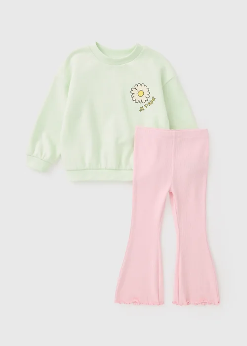 Girls Green Loved Sweatshirt & Flare Set (1-7yrs) - 1 to 1 half years Image 1