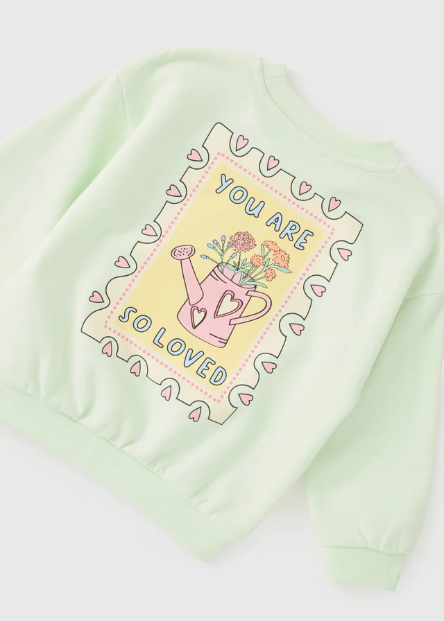 Girls Green Loved Sweatshirt & Flare Set (1-7yrs)