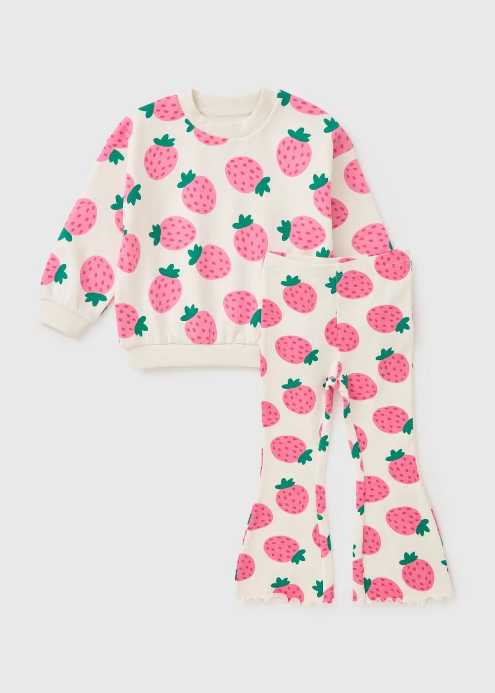 Girls Pink Strawberry Sweatshirt & Flare Set (1-7yrs) - 1 to 1 half years Image 1