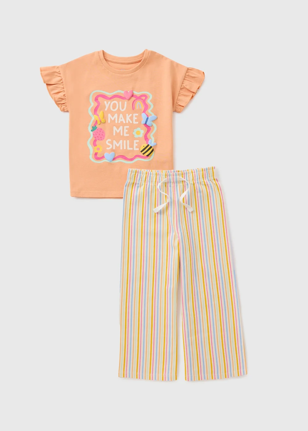 Girls Peach Smile Stripe Top & Trouser Set (1-7yrs) - 1 to 1 half years Image 1