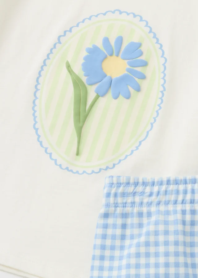 Girls Blue Daisy Gingham Top & Trouser Set (1-7yrs)