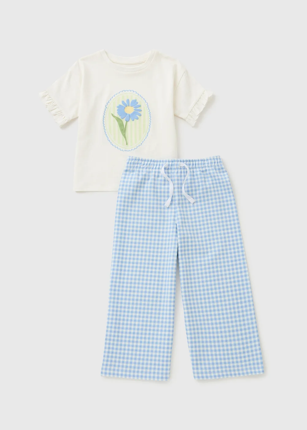 Girls Blue Daisy Gingham Top & Trouser Set (1-7yrs) - 1 to 1 half years Image 1