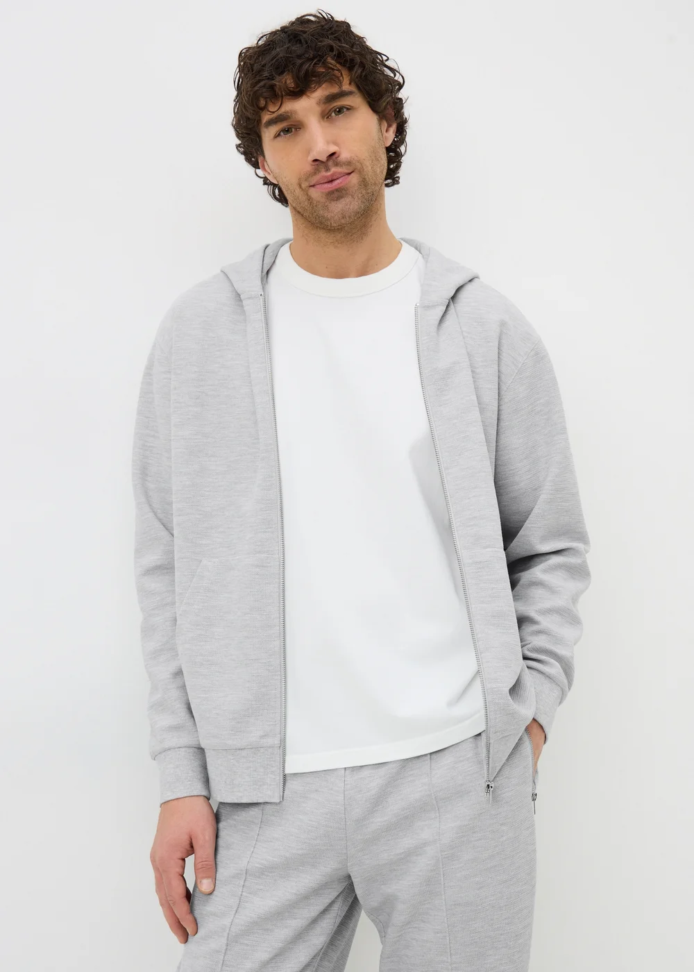 Grey Textured Zip Up Co Ord Hoodie - Small Image 1