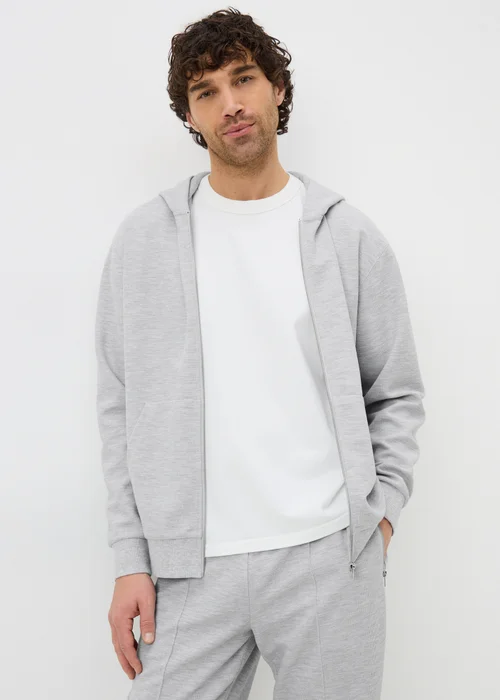 Grey Textured Zip Up Co Ord Hoodie - Small Image 1