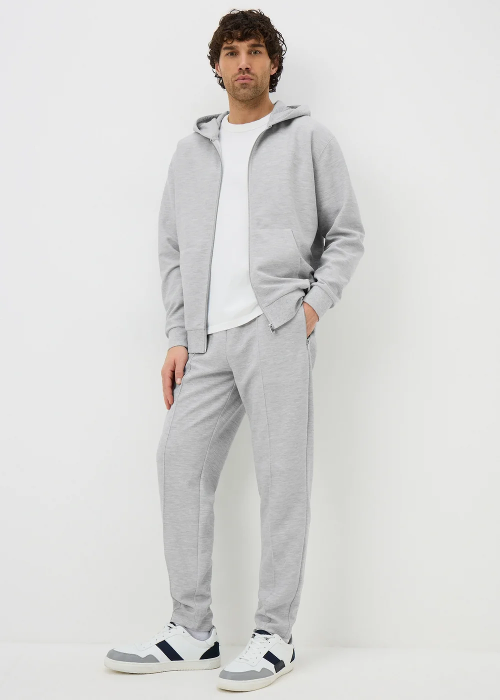Grey Seam Front Tapered Co Ord Jogging Bottoms - Small Image 1