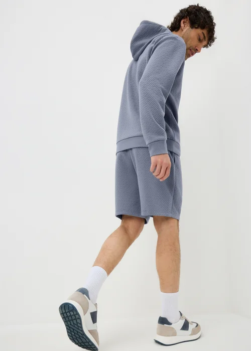 Blue Textured Co-Ord Jogging Shorts - Small Image 3