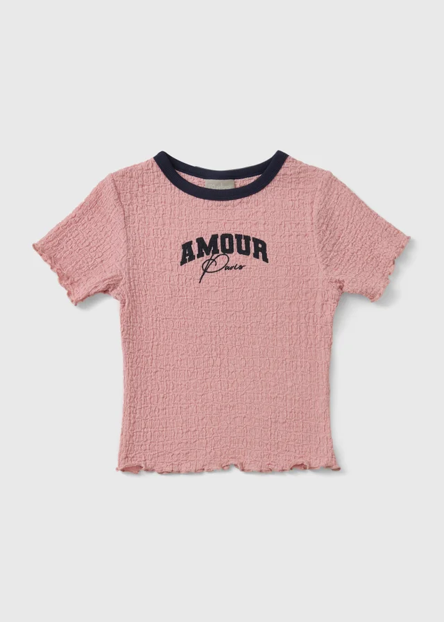 Girls Pink Amour Ringer T-Shirt (7-15yrs)