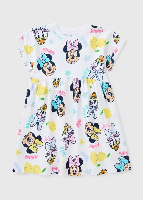 Disney Girls White Minnie & Daisy Crinkle Dress (1-7yrs) - 1 to 1 half years Image 1