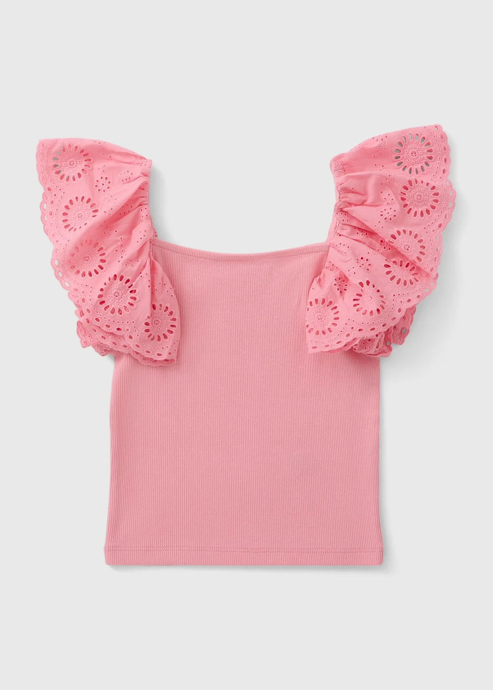 Girls Pink Broderie Frill Sleeve Top (7-15yrs) - Age 7 Years Image 1