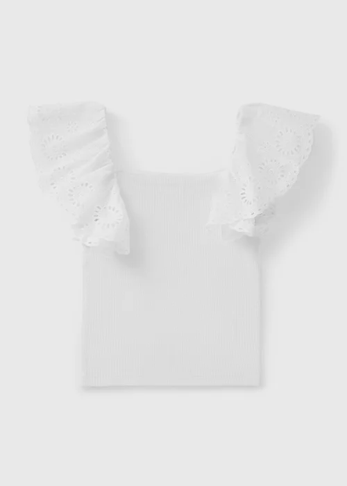 Girls White Broderie Frill Sleeve Top (7-15yrs) - Age 7 Years Image 1