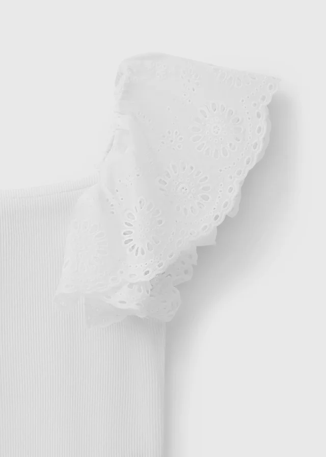 Girls White Broderie Frill Sleeve Top (7-15yrs)