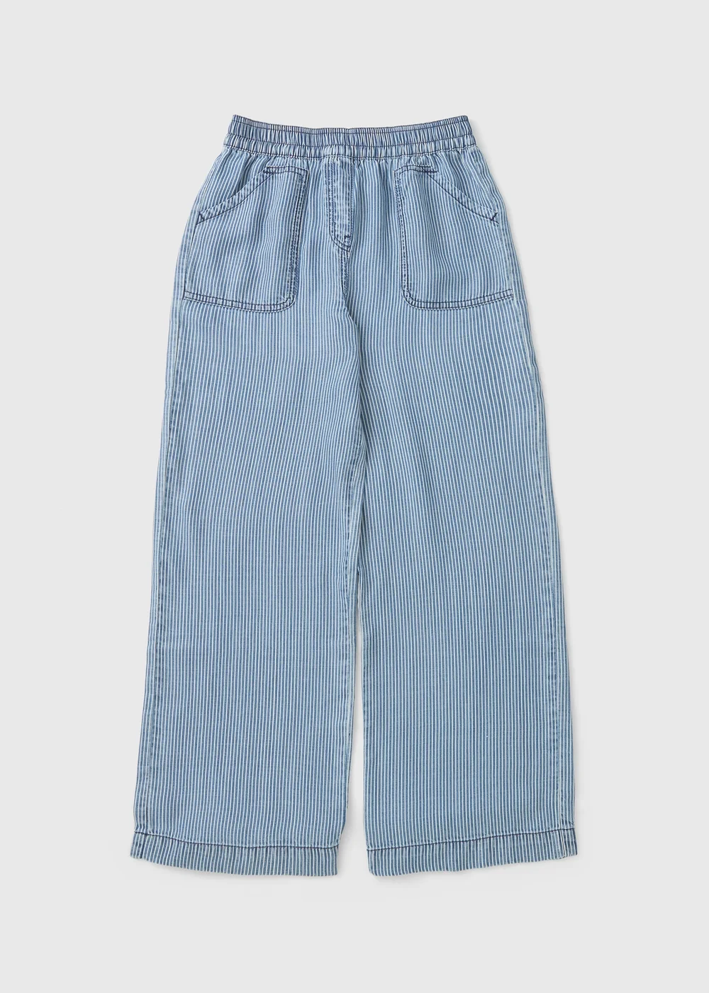 Girls Blue Pinstripe Wide Leg Trousers - Age 7 Years Image 1