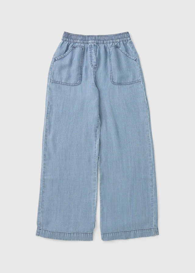 Girls Blue Pinstripe Wide Leg Trousers