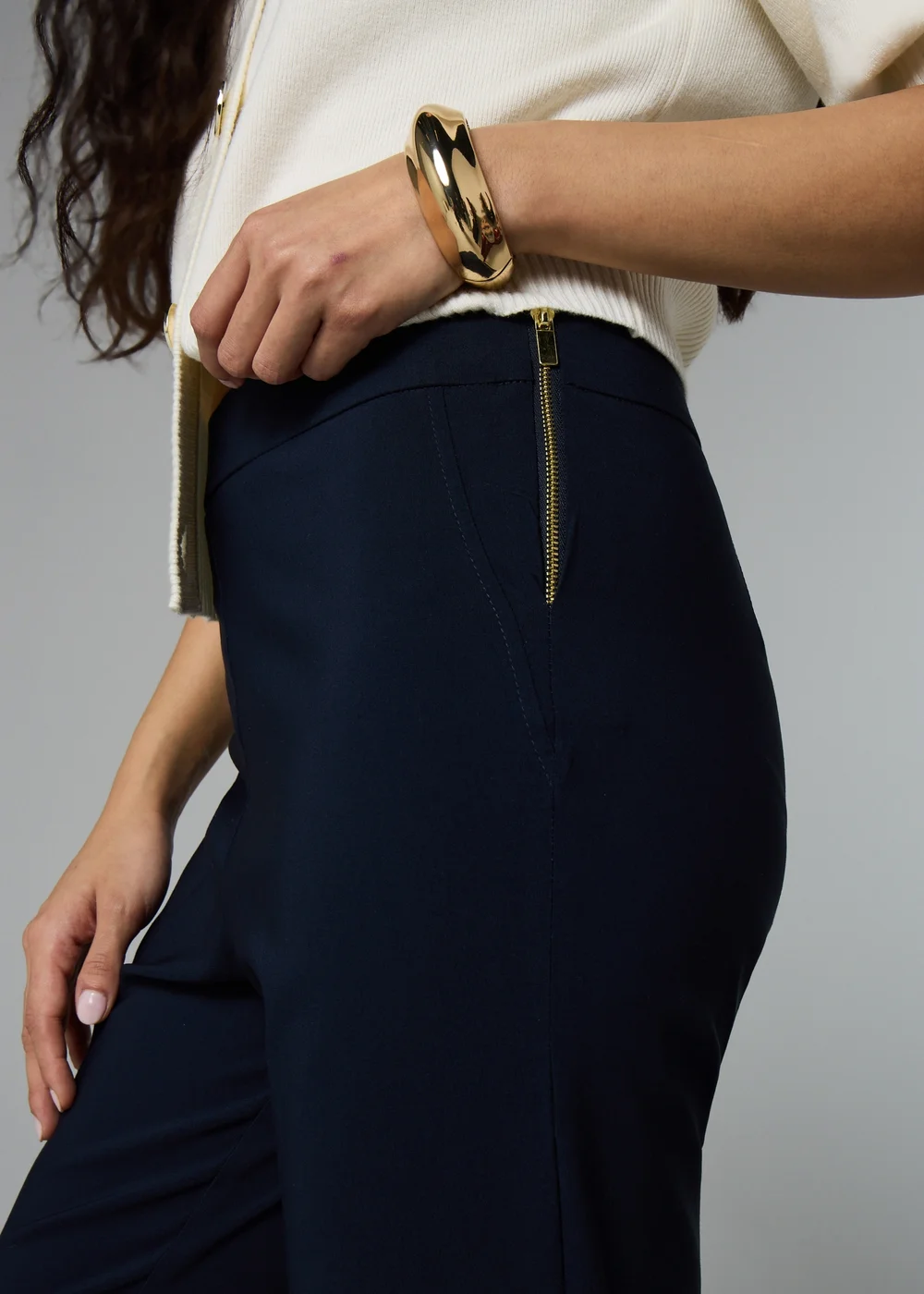 Et Vous Navy Bengaline Ankle Grazer Trousers - Size 22 29 leg Image 2