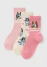 3 Pack Bluey Girls Sports Socks (Younger 6/8.5-Older 4/6.5) - Sizes 6 - 8.5 Image 1